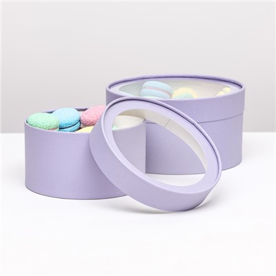 Набор 2 в 1 круглых коробок «Бледно-фиолетовый» с окном, 21×11 - 18×10 см