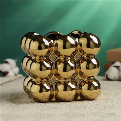 Декоративное кашпо для цветов «Люмьер», 1.1 л, 13×13 см, керамика, золотистое