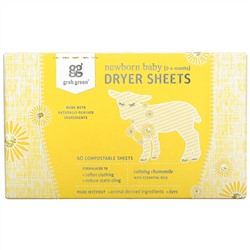 Grab Green, Newborn Baby Dryer Sheets, 0-4 Months, Calming Chamomile, 40 Sheets