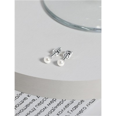 Серьги-пусеты из серебра с культивированным жемчугом родированные 925 пробы 4-496р1005