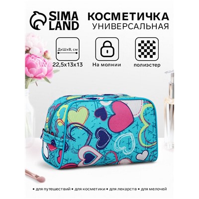 Косметичка на молнии «Бако текстиль», с ручкой, с принтом, бирюзовая