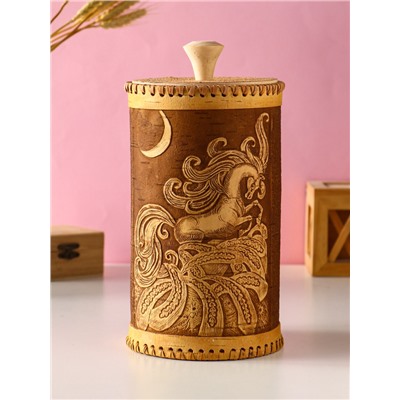 Туес большой «Конек-Горбунок», банка для хранения, береста