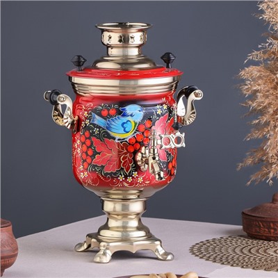 Набор посуды «Рябина», 3 предмета: самовар 3 л, заварочный чайник 0.7 л, поднос