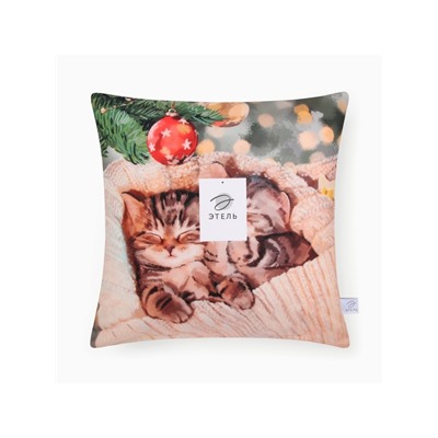 Наволочка декоративная новогодняя «Этель. Котята» 40×40 см, велюр
