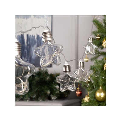 Гирлянда «Нить» 3 м с насадками «Лампочки звёздочки», IP20, прозрачная нить, 80 LED, свечение мульти, 8 режимов, 220 В