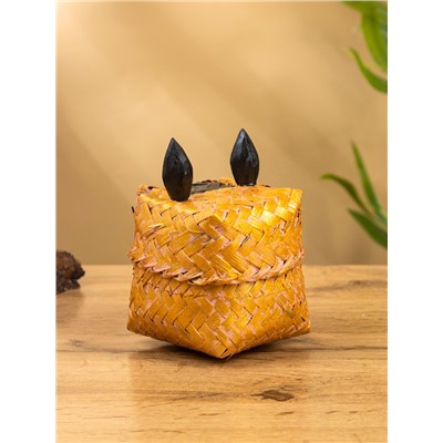 Корзинка «Кот», 10×10×13 см, бамбук, рыжая