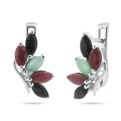 Серьги из серебра изумруд, рубин, сапфир, Явь