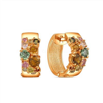 Серьги из золочёного серебра с турмалином мульти С-211з428