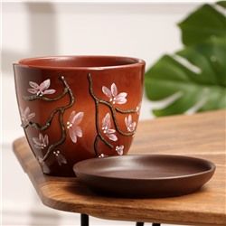 Горшок для цветов «Миндаль», керамический, с поддоном, 1 л, коричневый