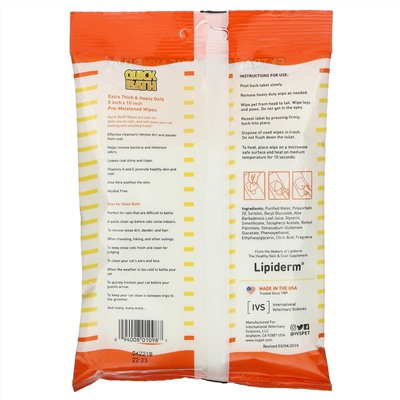 International Veterinary Sciences, Quick Bath, Skin, Coat Cleaner & Conditioner, Cat Wipes, 10 Pack