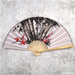 Веер 50 см бамбуковая основа Серый с Цветами / 622-11 /уп 50/200/742903