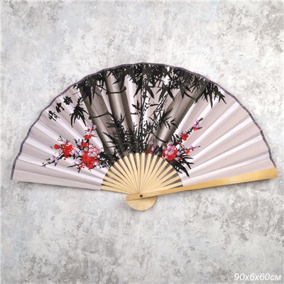 Веер 50 см бамбуковая основа Серый с Цветами / 622-11 /уп 50/200/742903