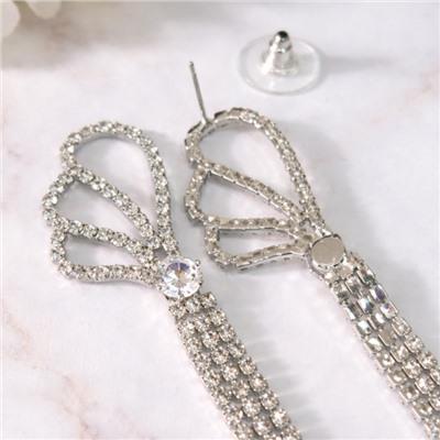 Комплект вечерней бижутерии со стразами чокер и серьги, цвет: серебристый и прозрачный, арт.012.103