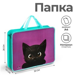 Папка для труда, А4, пластиковая, 33×26×7.5 см «Котик черный» МИКС