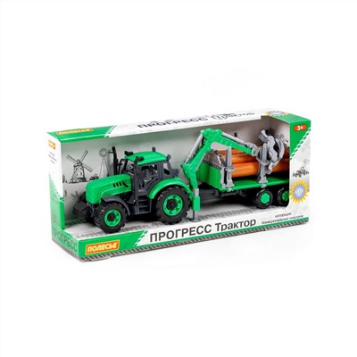 Полесье Трактор "Прогресс" лесовоз инерционный (зелёный) (в коробке)