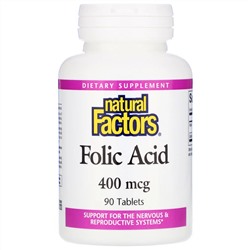 Natural Factors, Фолиевая кислота, 400 мкг, 90 таблеток
