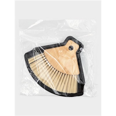 Щётка с совком Meli, бамбуковая ручка, 20×19 см, чёрная