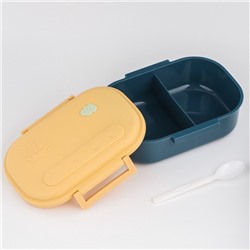 Ланч - бокс в школу, контейнер для еды, 1.05 л, с ложкой, 20×15×7.5 см, пластик, синий