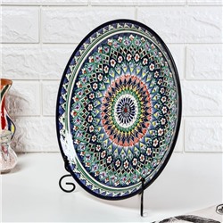 Ляган узбекский Риштанская керамика «Узоры», для плова, d=32 см, синий