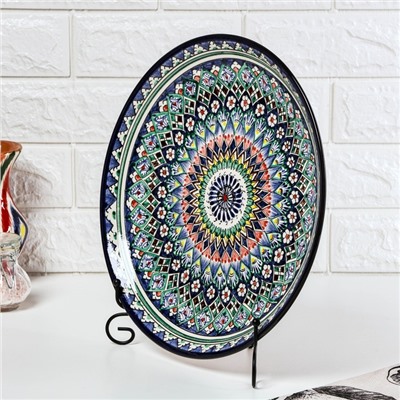 Ляган узбекский Риштанская керамика «Узоры», для плова, d=32 см, синий