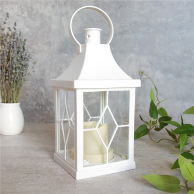 Светильник фонарь настольный Новогодний 21 см белый / YR02514W /уп 48/от батареек