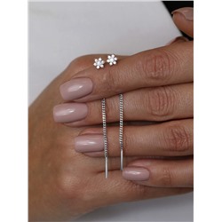 Серьги-продёвки из серебра с фианитами родированные 925 пробы Пс-035-200р