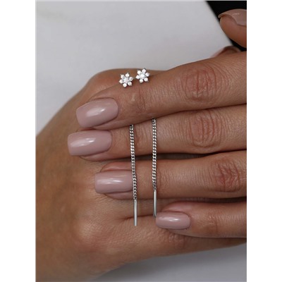 Серьги-продёвки из серебра с фианитами родированные 925 пробы Пс-035-200р