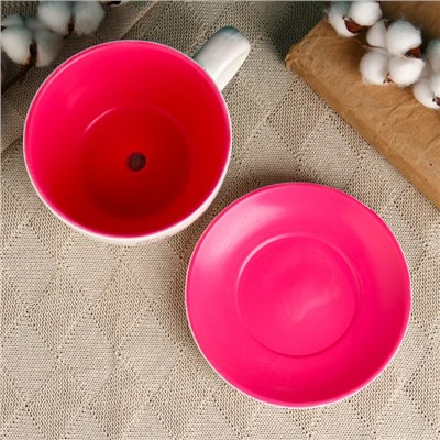 Горшок для цветов «Эмма», 1.3 л, 19×15×10 см, керамика, с поддоном, белый, розовый, Greengo