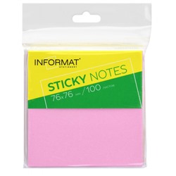 Бумага для заметок с клеевым краем 76х76 мм 100л розовый пастель без линовки IFSN7676-PP inФОРМАТ