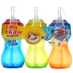Nuby, No Spill Flexi Straw Gripper Cup, Netural,  3 Pack