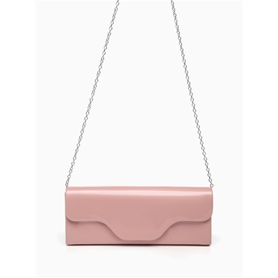 Сумка-клатч женская вечерняя на магните, на длинной цепочке, лаковая, однотонная, розовая