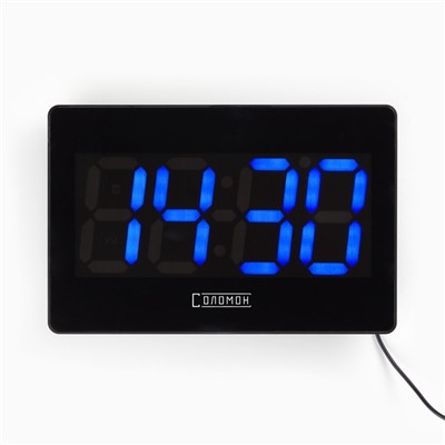 Часы электронные настенные, настольные «Соломон», с будильником, 15.5×23.5 см, синяя индикация, черные