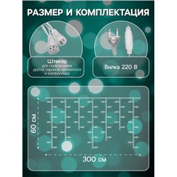 Гирлянда «Бахрома» 3×0.6 м, IP44, УМС, прозрачная нить, 160 LED, свечение мульти, 220 В