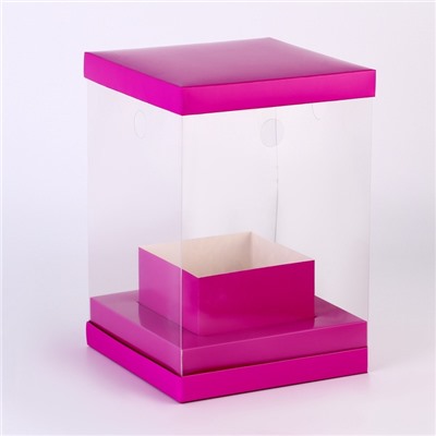 Коробка для цветов с вазой и PVC окнами складная, 16×23×16 см, однотонный, лаванда