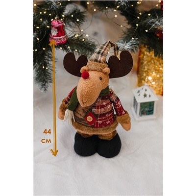 Игрушка новогодняя с выдвижными ногами Олень черные ботинки коричневый