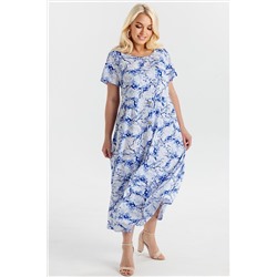 Платье штапель  5915/99/Белый, васильковый