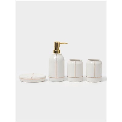Аксессуары для ванной «Лайн», 4 предмета: дозатор 400 мл, мыльница, 2 стакана, белые