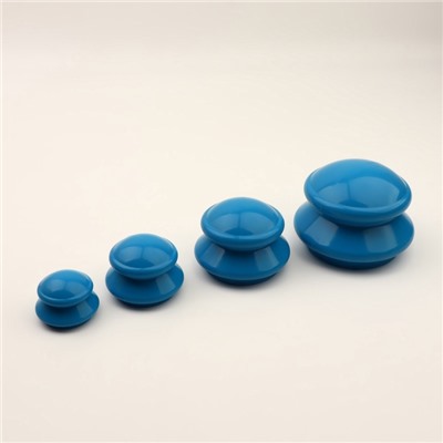 Набор вакуумных банок для массажа, резиновые, d=10/8/6/4 см, 4 шт., синий