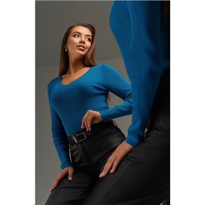 Женский джемпер в рубчик с V-вырезом Happyfox