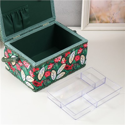 Шкатулка для рукоделия и шитья «Пуансеттия на зелёном», хранение ниток, иголок, мелочи, 19×26×14.5 см