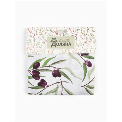 Фартук кухонный «Доляна» Olives, 60×70 см, 100% хлопок, рогожка 164 г/м², белый