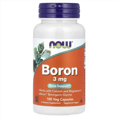 NOW Foods, Бор, 3 мг, 100 растительных капсул