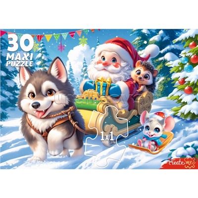 Пазлы 30 MAXI "Хаски и Дед Мороз"