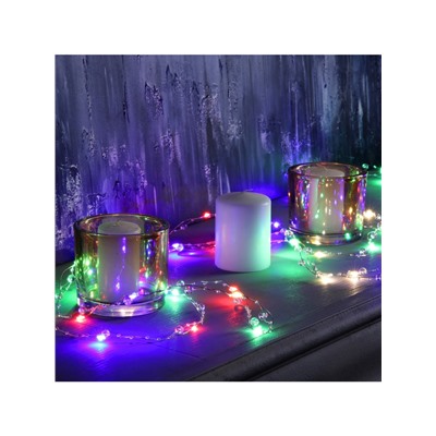 Гирлянда «Нить» 5 м роса с насадками «Шарики», IP20, нить серебристая, 50 LED, 8 режимов, свечение мульти, 220 В