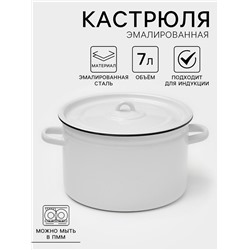 Кастрюля, 7 л, эмалированная сталь, МИКС