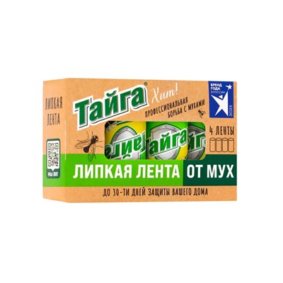 Липкая лента от мух "Тайга. Хит!", 4 шт. в коробочке