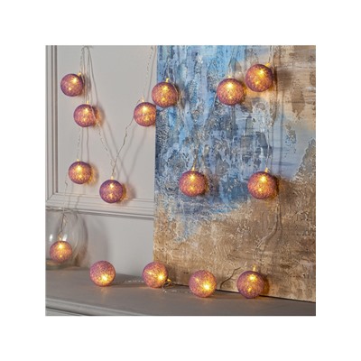 Гирлянда «Нить» 5 м с насадками «Клубки фиолетовые», IP20, прозрачная нить, 20 LED, свечение тёплое белое, 220 В