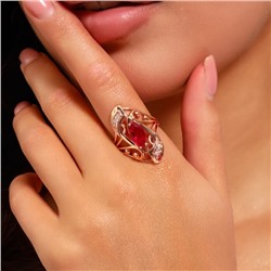 Кольцо 19 р коллекция Дубайское золото, покрытие позолота, вставка: фианиты, цвет: малиновый и прозрачный, арт.314.741-19