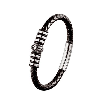 Браслет из кожи и стали, ALB143