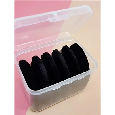 Kristaller Набор спонжей-пуховок в пластиковом контейнере для сухих и кремовых текстур, черный, 6 шт. 28053